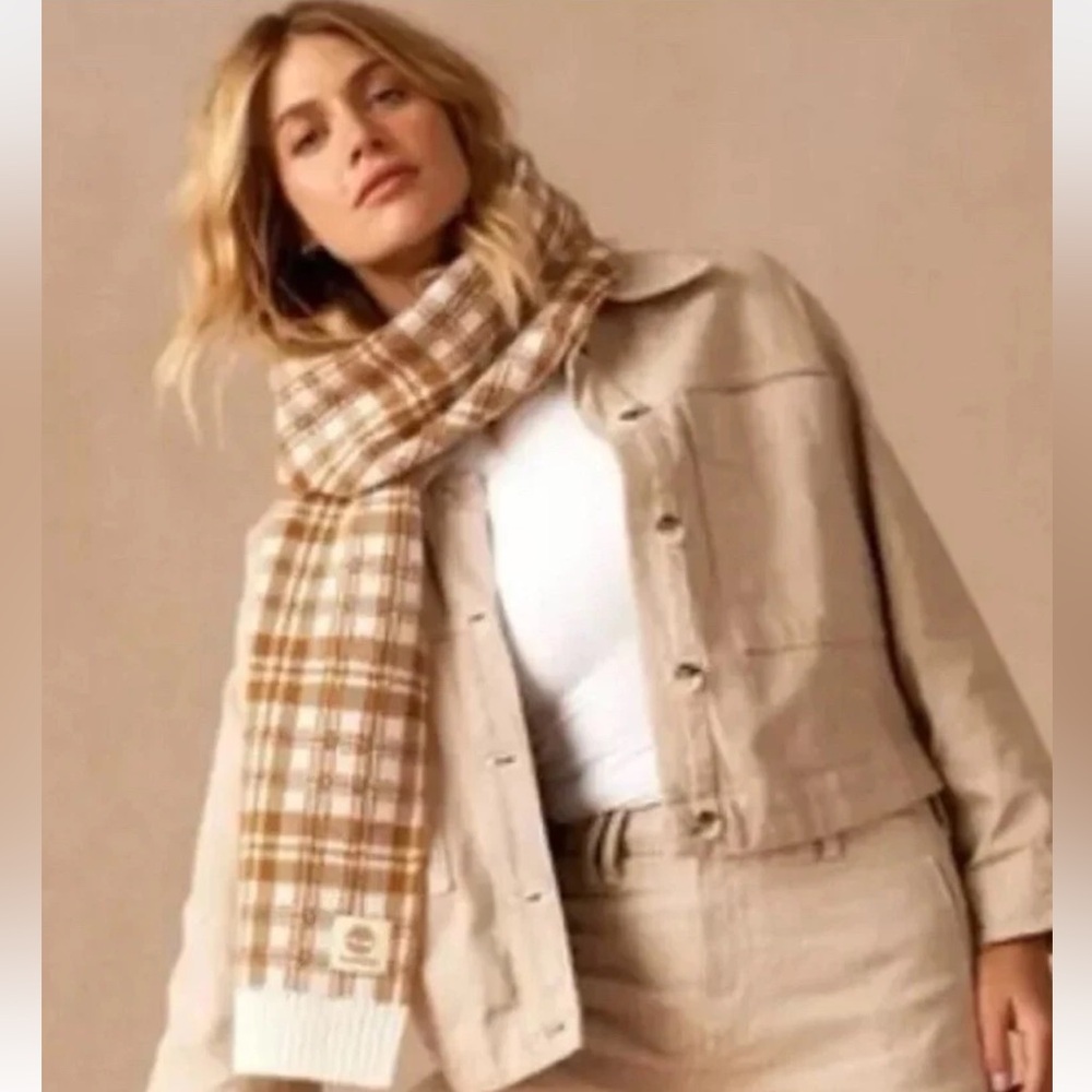 NWT Timberland Plaid Beige & Ivory Scarf One Size